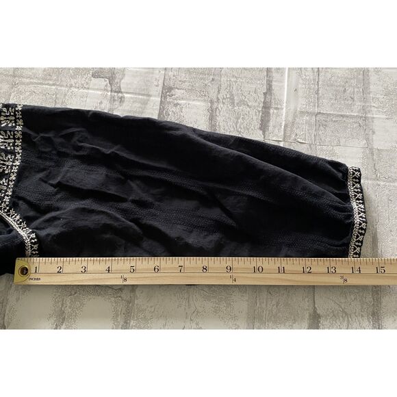 Madewell Camelia Black White Embroidered Boho Peasant Tassel Top Blouse M (flaw) - Picture 8 of 9